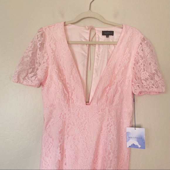 Majorelle Nora Mini Dress Light Pink Deep V Short Sleeve Lace - Picture 6 of 12